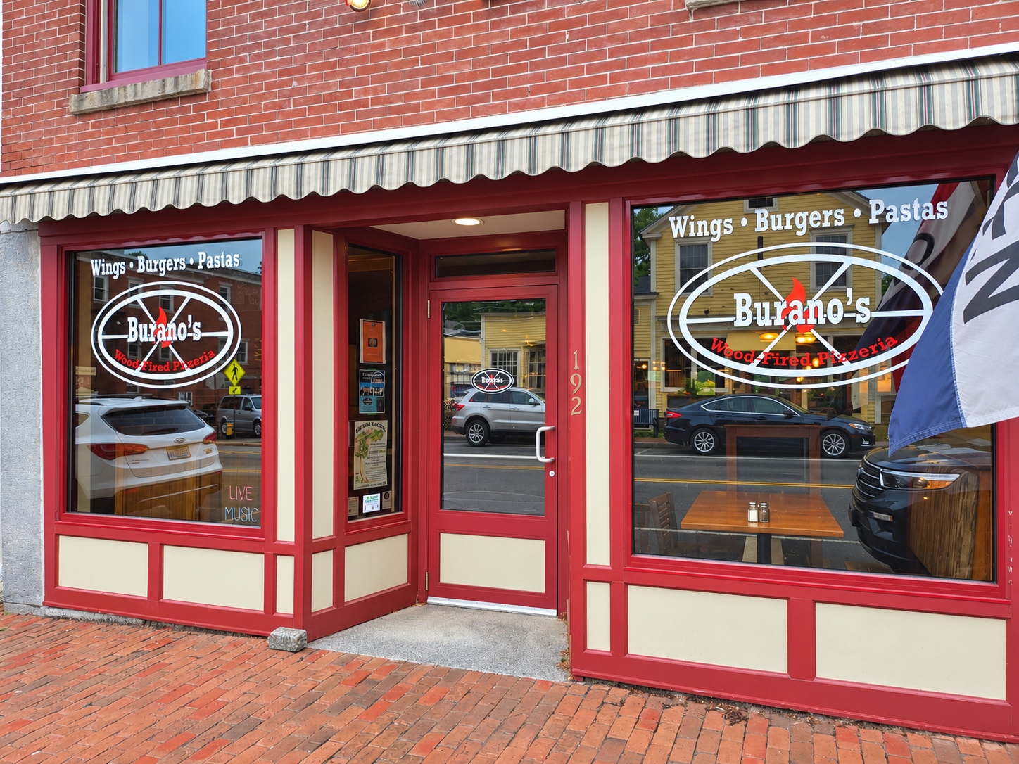 Burano’s Wood-Fired Pizzeria storefront in Hallowell